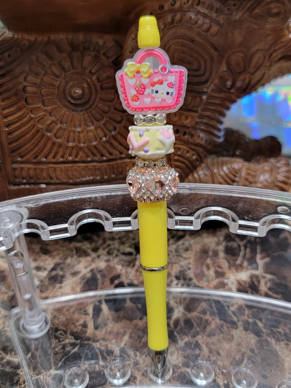 Hello Kitty Yellow Pink Decorative Bead Top Pen